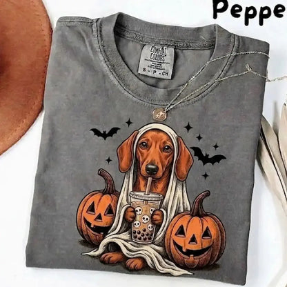 Comfort Colors Pepper Dog Shirt Custom Ghost Boba Tea Halloween Tee