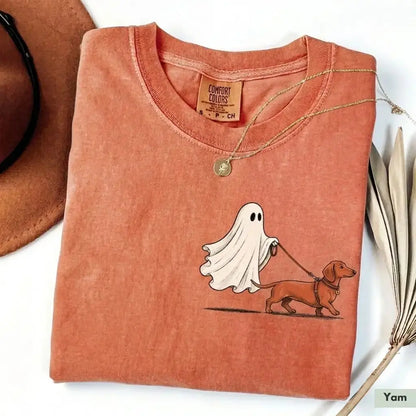 Comfort Color Ghost Walking Dog Halloween Shirt Cute Personalized Pet Tee