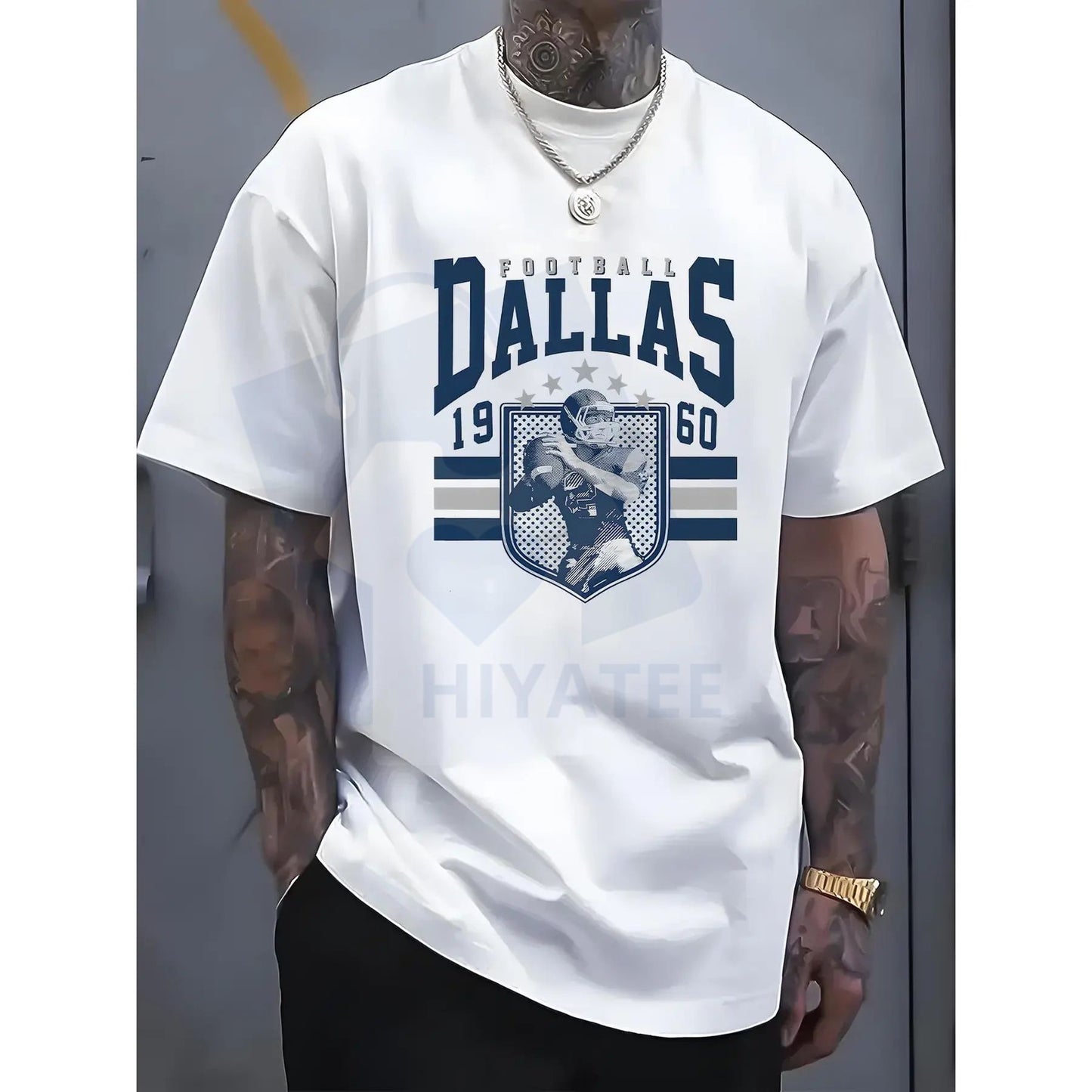 Dallas 1950s Football Graphic Men's T-Shirt – Cotton Crew Neck Sports Fan Tee - Hiyatee