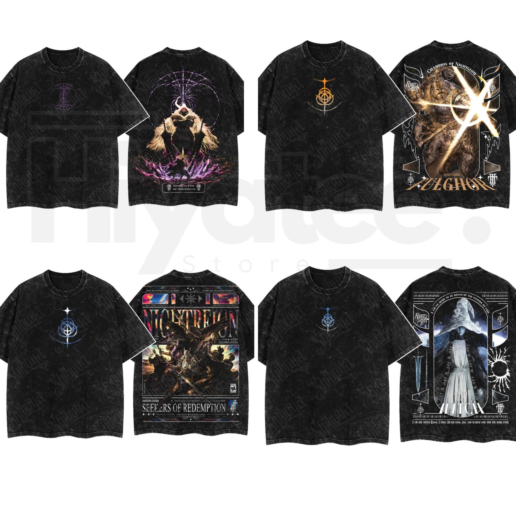 Dark Fantasy Gaming Washed T-Shirt – Oversized Cotton Double Print Streetwear Tee. - Hiyatee