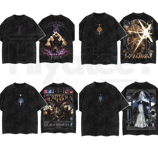 Dark Fantasy Gaming Washed T-Shirt – Oversized Cotton Double Print Streetwear Tee. - Hiyatee