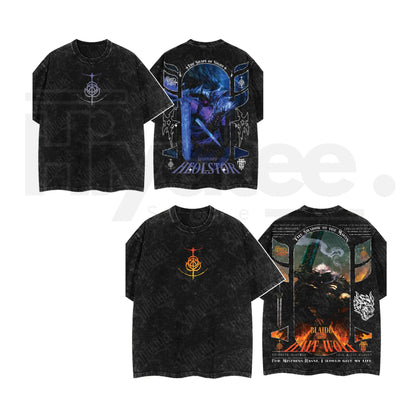 Dark Fantasy Gaming Washed T-Shirt – Oversized Cotton Double Print Streetwear Tee - Hiyatee