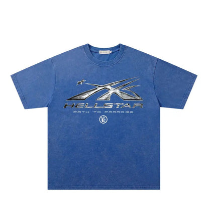 Dark Streetwear Star Flame Washed Graphic Tee – Retro Vintage Tie-Dye Short Sleeve Top - Hiyatee