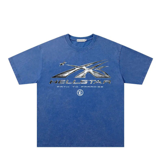 Dark Streetwear Star Flame Washed Graphic Tee – Retro Vintage Tie-Dye Short Sleeve Top - Hiyatee
