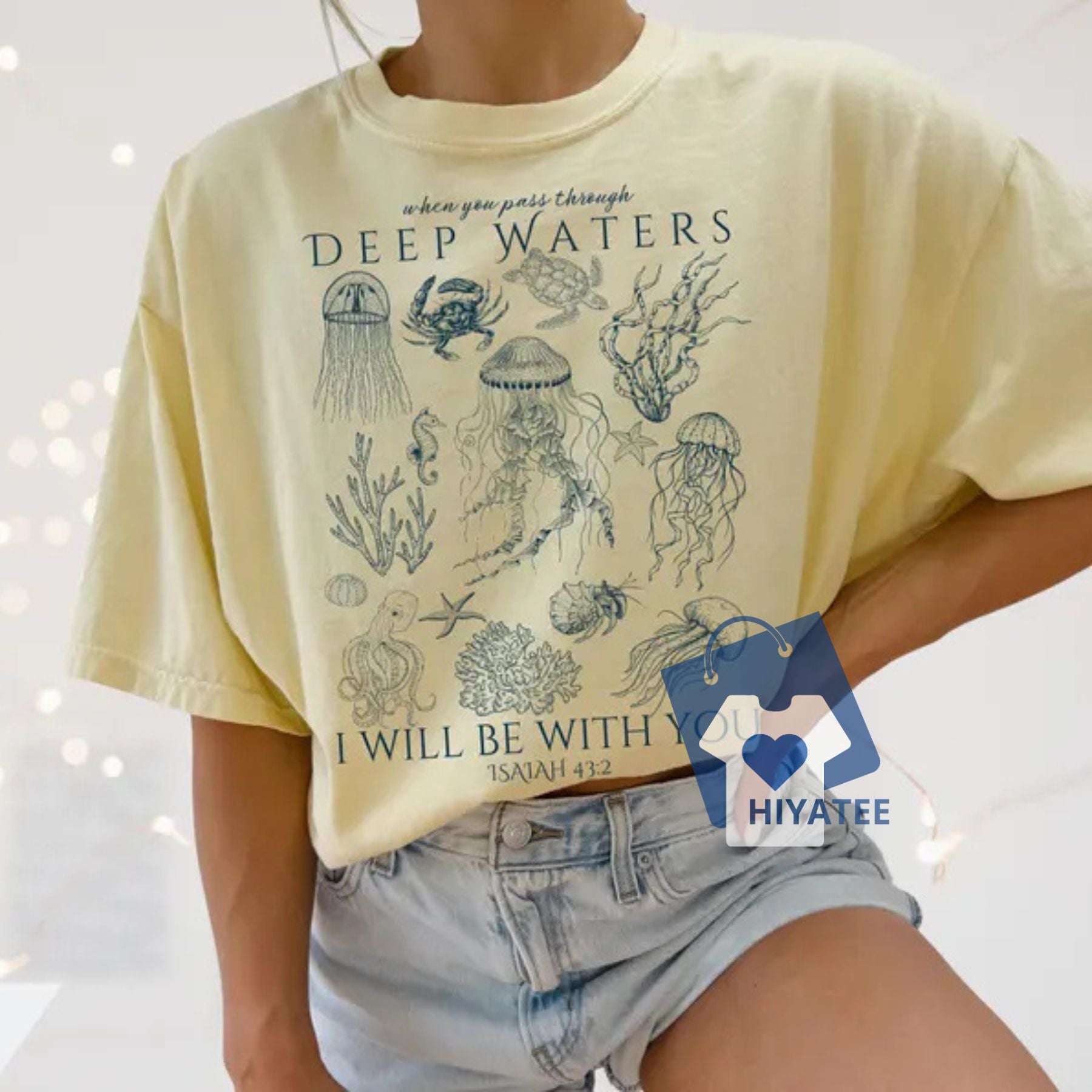 'Deep Waters' Ocean Animal Christian Tee – Oversized Faith-Based Shirt-Hiyatee