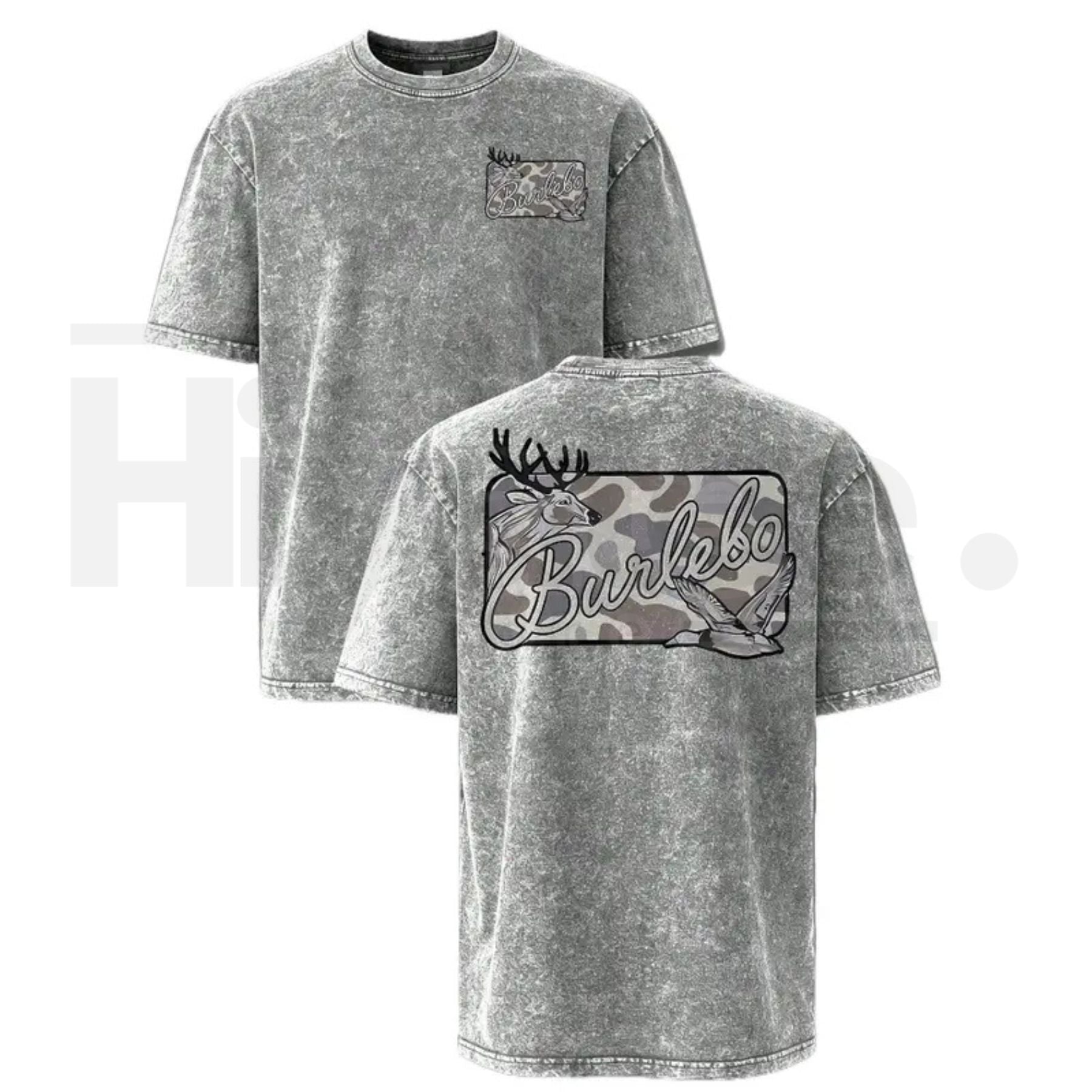 Deer & Mallard Duck Camo Vintage Washed T-Shirt – Oversized Hunting Graphic Tee - Hiyatee