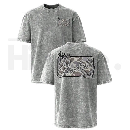 Deer & Mallard Duck Camo Vintage Washed T-Shirt – Oversized Hunting Graphic Tee - Hiyatee