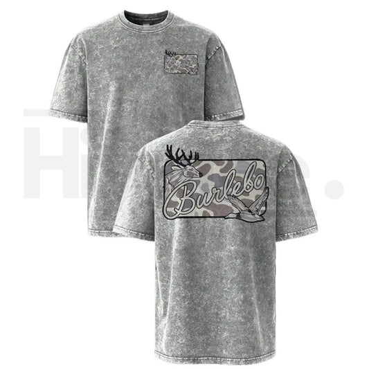 Deer & Mallard Duck Camo Vintage Washed T-Shirt – Oversized Hunting Graphic Tee - Hiyatee