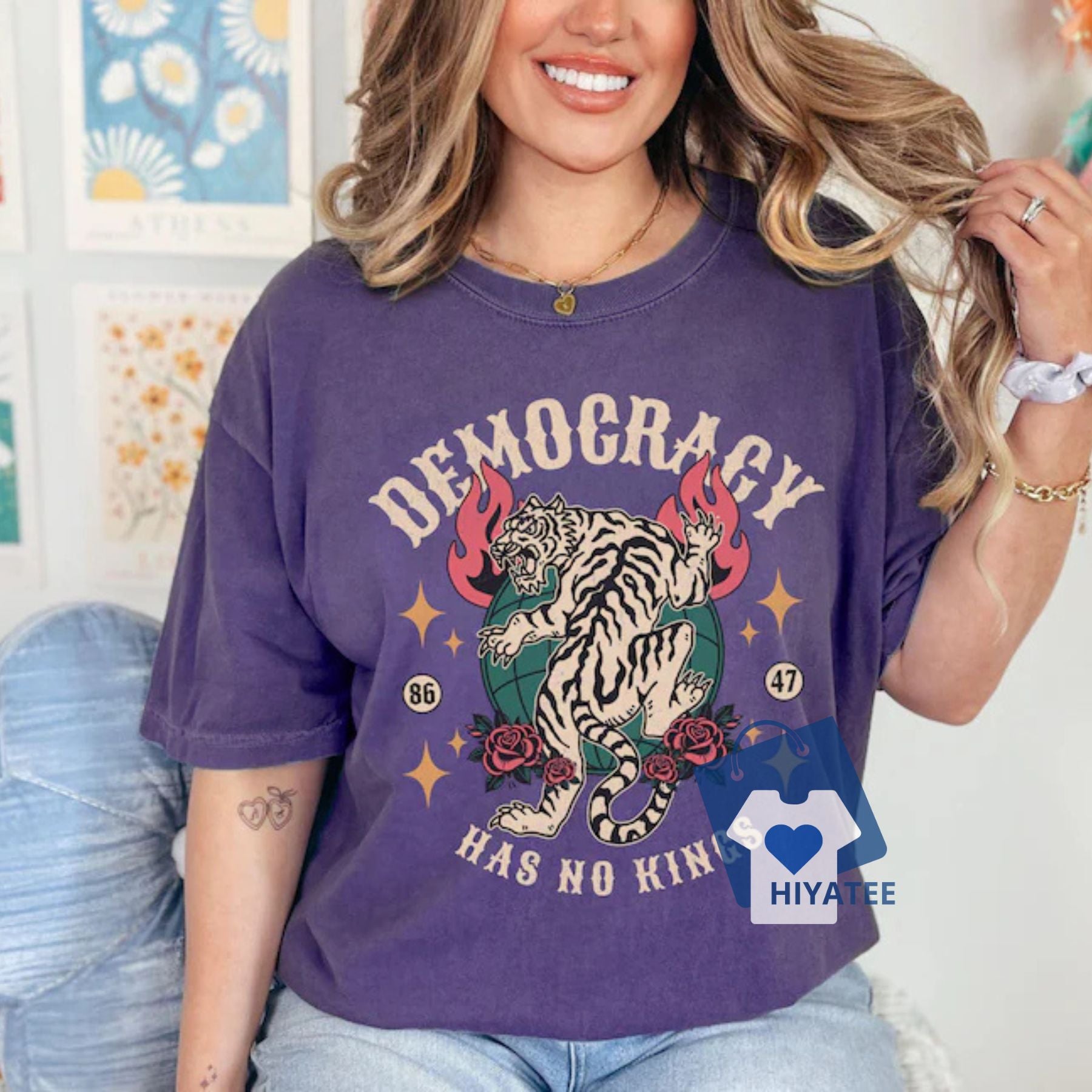 Democracy Has No Kings Tee – Bold Vintage Statement Shirt-Hiyatee