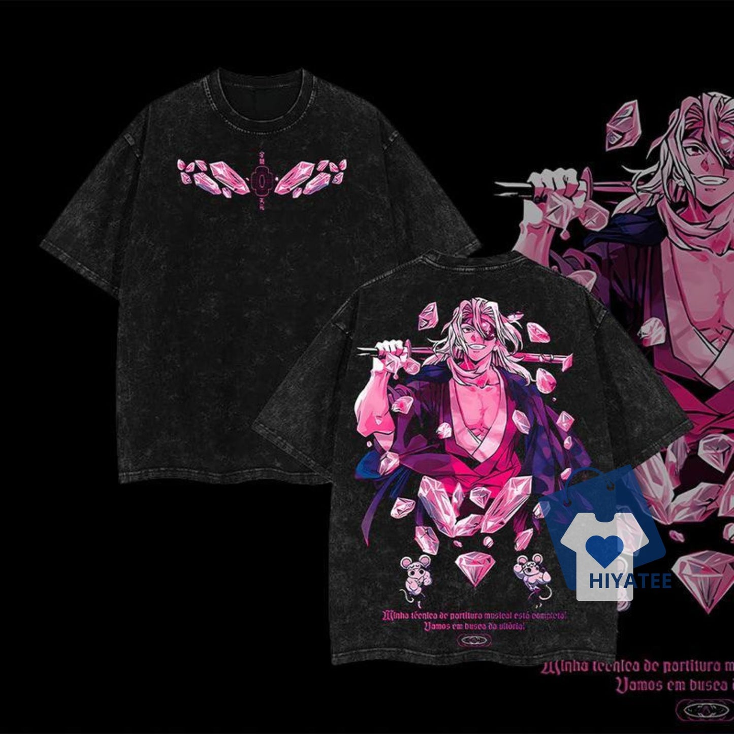 Demon Slayer Uzui Tengen Oversized Acid Washed T-Shirt – Unisex Anime Streetwear Tee-Hiyatee