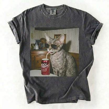 Comfort Colors 50+ Cat Breeds Drinking Soda Shirt – Vintage 90s Funny Edgy Cat Meme Tee