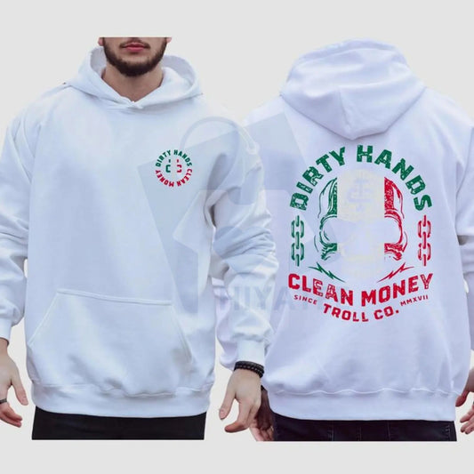 "Dirty Hand Clean Money" Mexican Flag Skull 2-Sided Hoodie - Hiyatee