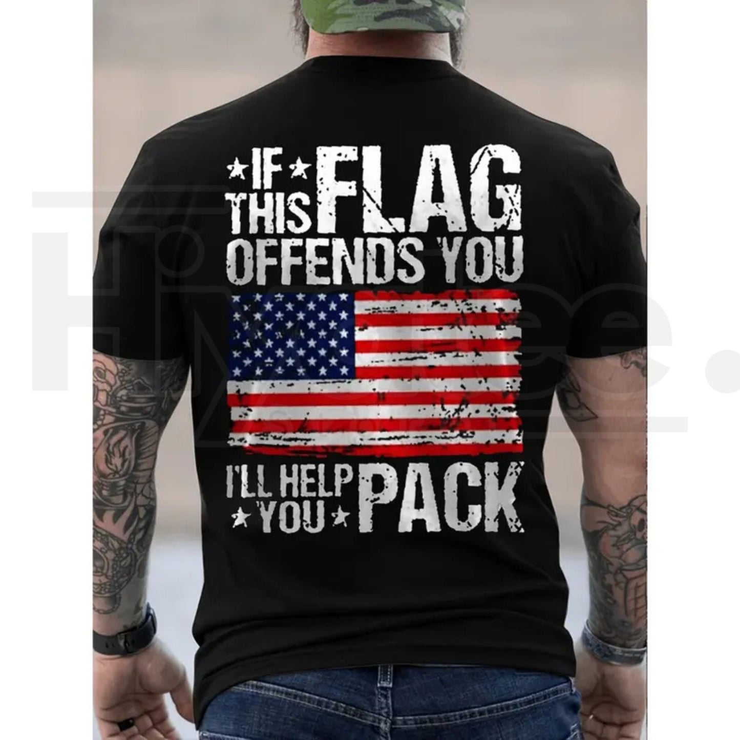 Distressed American Flag T-Shirt – Men's Black Patriotic Cotton Gym & Casual Tee - Hiyatee