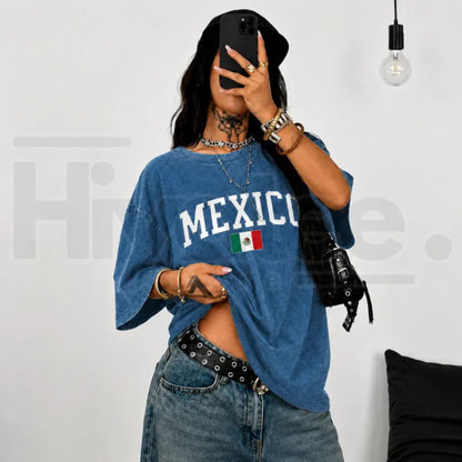 Distressed Mexico Vintage T-Shirt – Snow Washed Mexican Flag Graphic Tee - Hiyatee
