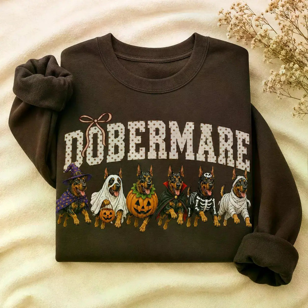Dark Chocolate 30+ Halloween Dog Breeds Sweatshirt – Spooky Season Dog Mom Crewneck, Cozy Autumn Dog Lover Pullover