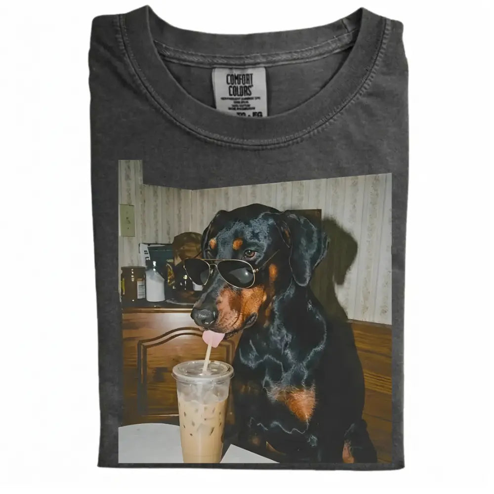 Comfort Colors 50+ Dog Breeds Available Drinking Iced Coffee Shirt – Vintage 90s Funny Edgy Dog Meme Tee, Unisex Casual Streetwear Gift