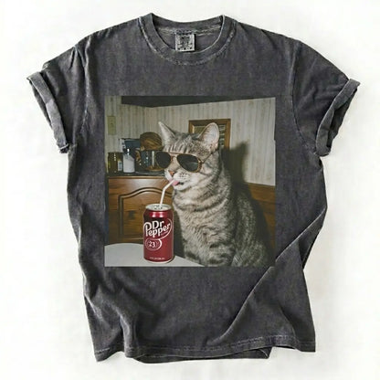 Comfort Colors 50+ Cat Breeds Drinking Soda Shirt – Vintage 90s Funny Edgy Cat Meme Tee