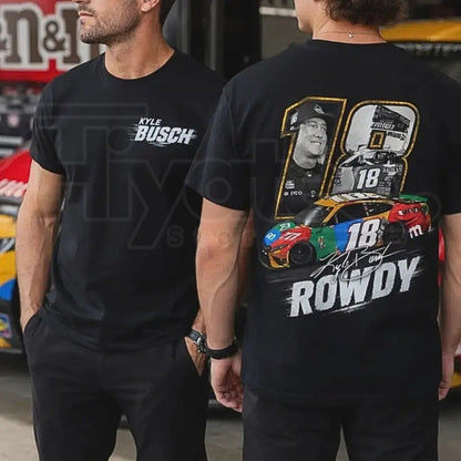 Double-Sided Kyle Busch 18 T-Shirt – Vintage Rowdy Nation NASCAR Racing Fan Tee - Hiyatee