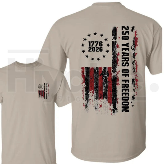 Double-Sided USA 250th Anniversary T-Shirt – Vintage 1776-2026 Patriotic Flag Tee - Hiyatee