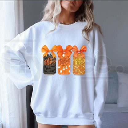 Dr Pepper Halloween Sweatshirt – Spooky Soda Graphic Crewneck, Soft Cozy Fall Unisex Pullover - Hiyatee