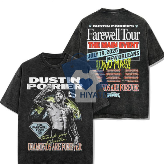Dustin Poirier The Farewell Tour T-Shirt – Vintage Washed Cotton Tee, UFC Tribute Shirt for MMA Fans, Unisex Fight Night Graphic Apparel-Hiyatee