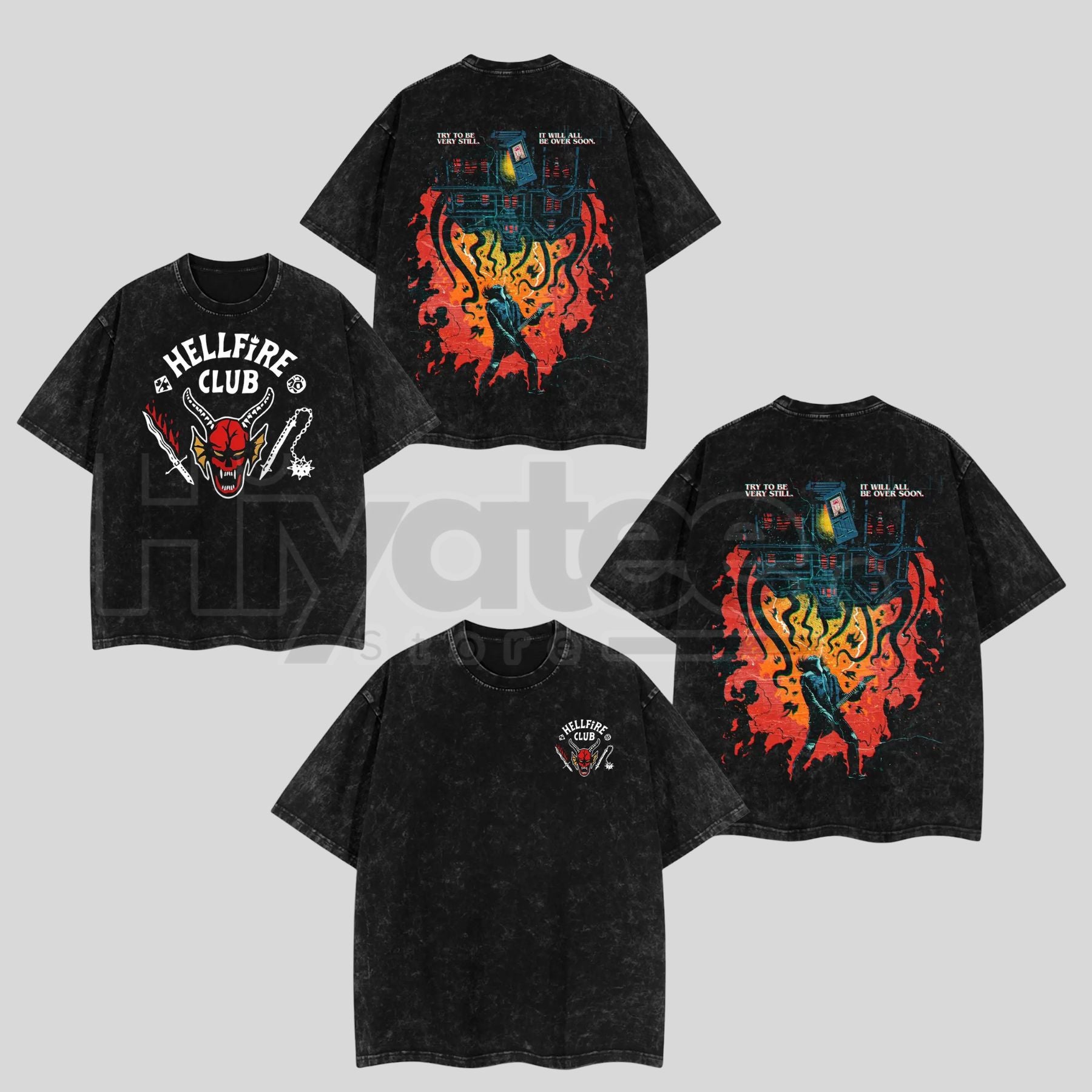 Eddie Munson Hellfire Club T-Shirt – Double Printed Acid Wash Oversize Stranger Things Tee. - Hiyatee