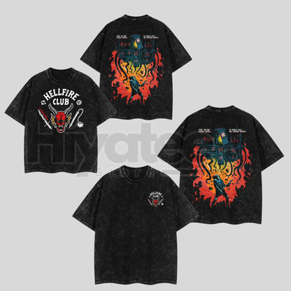 Eddie Munson Hellfire Club T-Shirt – Double Printed Acid Wash Oversize Stranger Things Tee. - Hiyatee