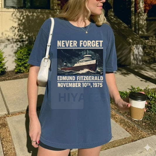 Edmund Fitzgerald Memorial Shirt – Great Lakes Freighter Shipwreck Tribute Tee - Hiyatee