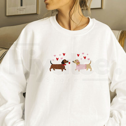 Embroidered Dachshund Valentine’s Day Sweatshirt: Cute Hearts Dog Crewneck - Hiyatee