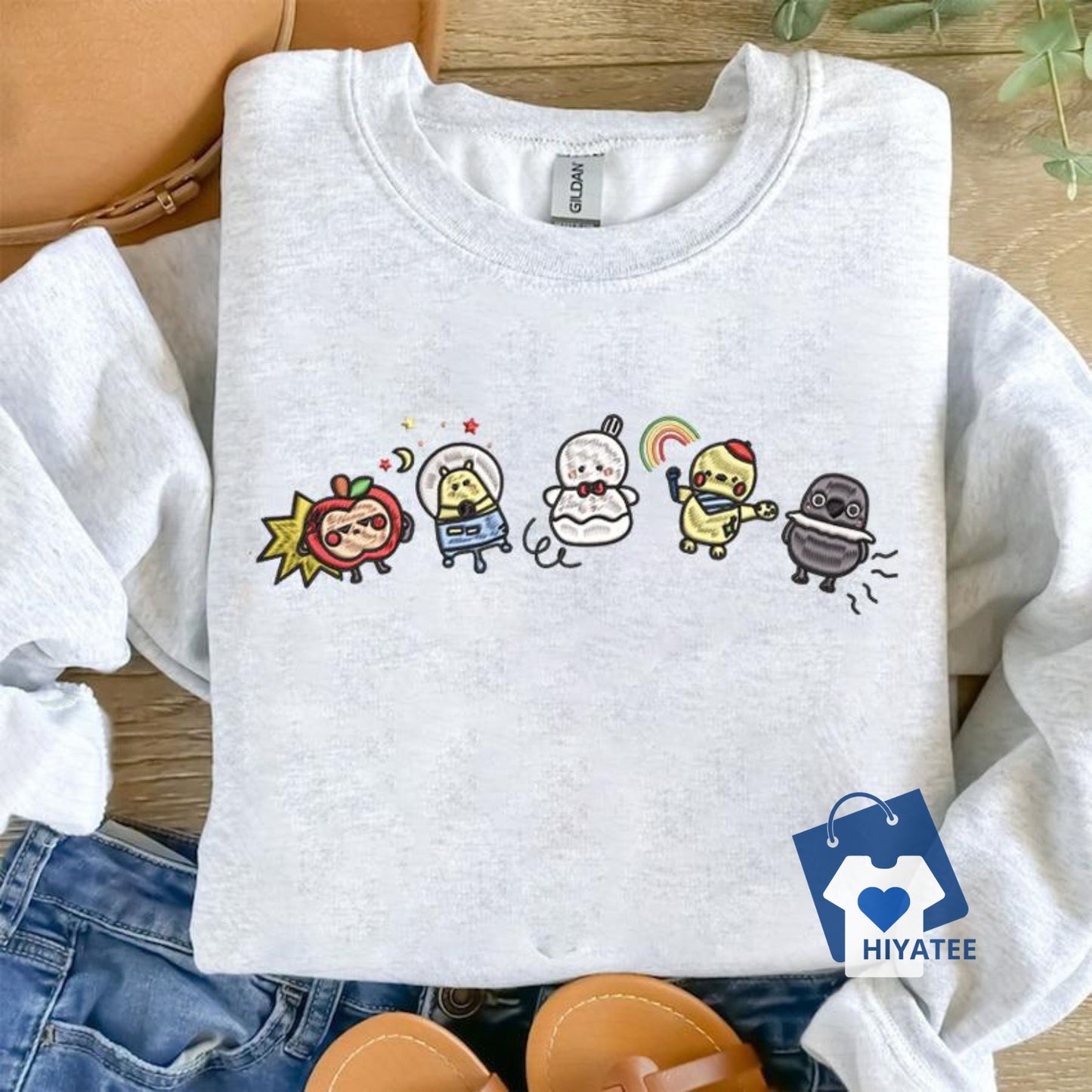 Embroidered Deepspace Emoji Friends Sweatshirt – Otome Game-Inspired Vintage Crewneck-Hiyatee