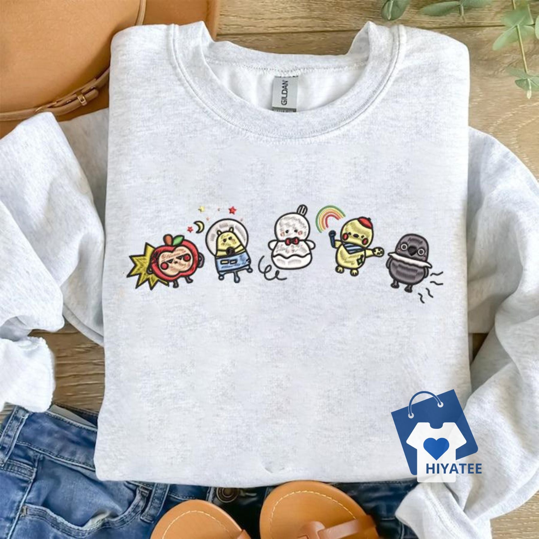 Embroidered Deepspace Emoji Friends Sweatshirt – Otome Game-Inspired Vintage Crewneck-Hiyatee