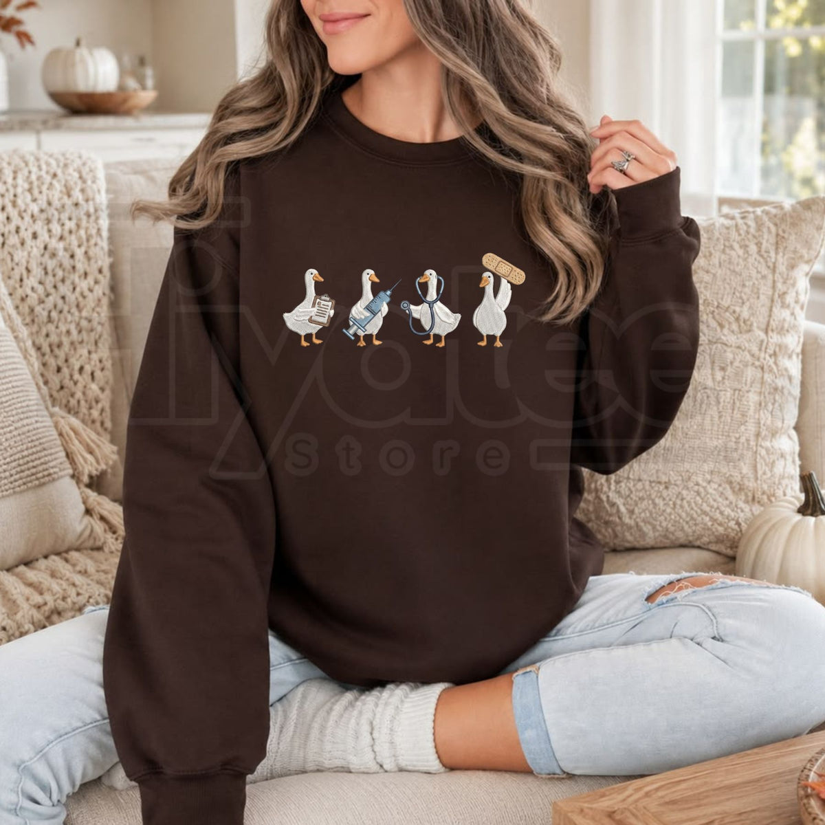 Embroidered Medical Duck Sweatshirt – Cute Nurse Duck Crewneck, Funny Healthcare Worker & Nursing Student Gift - Hiyatee