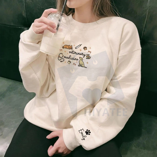 Embroidered Veterinary Medicine Sweatshirt – Classic Vet Tech Crewneck, Animal Science Gift - Hiyatee
