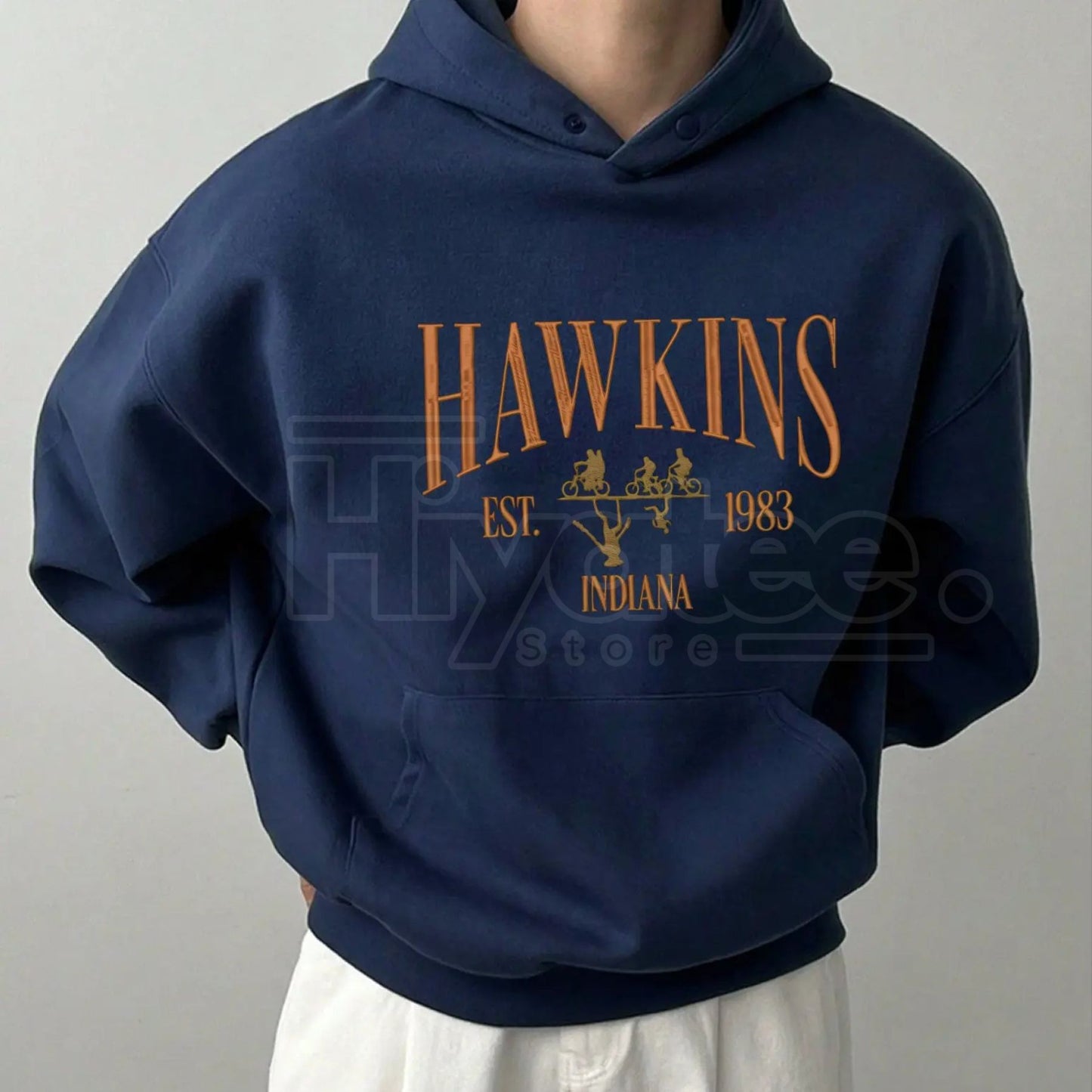Embroidery Hawkins Indiana 1983 Hoodie – Stranger Things Movie Shirt, Vintage Est. 1983 100% Cotton Merch - Hiyatee