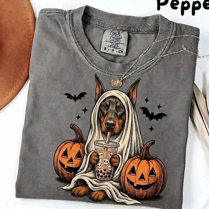 Comfort Colors Pepper Dog Shirt Custom Ghost Boba Tea Halloween Tee