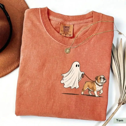 Comfort Color Ghost Walking Dog Halloween Shirt Cute Personalized Pet Tee