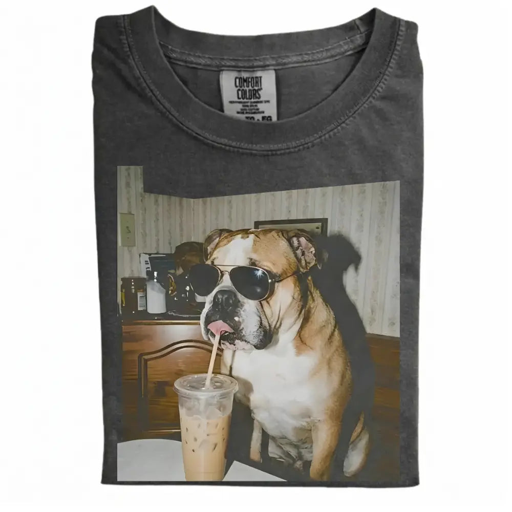Comfort Colors 50+ Dog Breeds Available Drinking Iced Coffee Shirt – Vintage 90s Funny Edgy Dog Meme Tee, Unisex Casual Streetwear Gift
