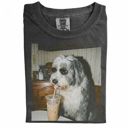 Comfort Colors 50+ Dog Breeds Available Drinking Iced Coffee Shirt – Vintage 90s Funny Edgy Dog Meme Tee, Unisex Casual Streetwear Gift