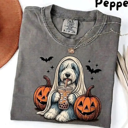 Comfort Colors Pepper Dog Shirt Custom Ghost Boba Tea Halloween Tee