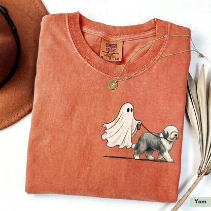 Comfort Color Ghost Walking Dog Halloween Shirt Cute Personalized Pet Tee