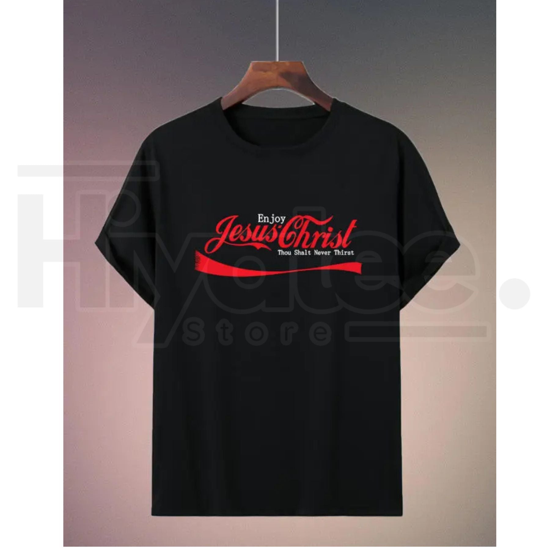 "Enjoy Jesus" – Vintage Soda Script Christian Pop Culture Graphic Top - Hiyatee