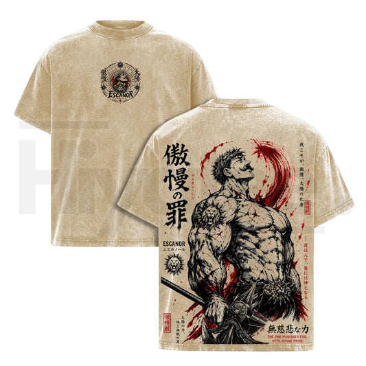 Escanor Seven Deadly Sins Vintage Washed Tee – Irezumi Gothic Anime Oversized Shirt - Hiyatee