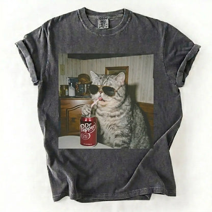 Comfort Colors 50+ Cat Breeds Drinking Soda Shirt – Vintage 90s Funny Edgy Cat Meme Tee