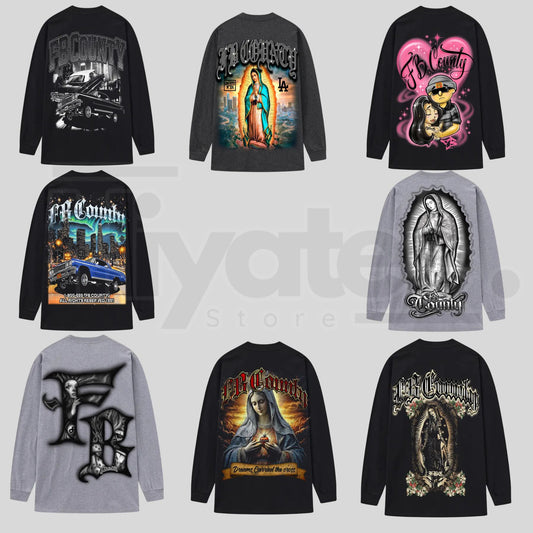 FB County Graphic Long Sleeve T-Shirt – Classic Streetwear Style, Heavyweight Long Sleeve Tee - Hiyatee