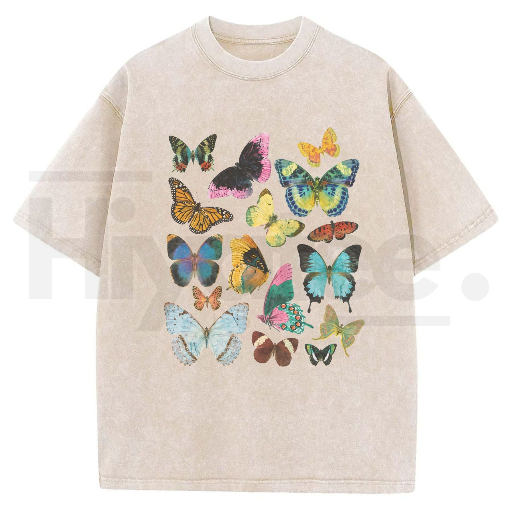 "FLUTTER" Vintage Wash Graphic Tee – Retro Y2K Butterfly Acid Washed Oversized Shirt - Hiyatee