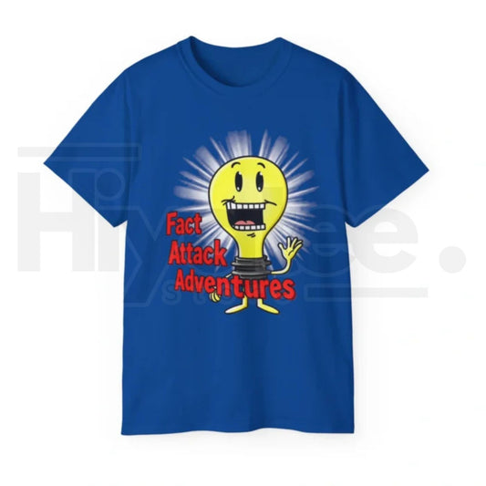Fact Attack Adventures T-Shirt – Educational Lightbulb Cartoon Graphic Tee - Hiyatee