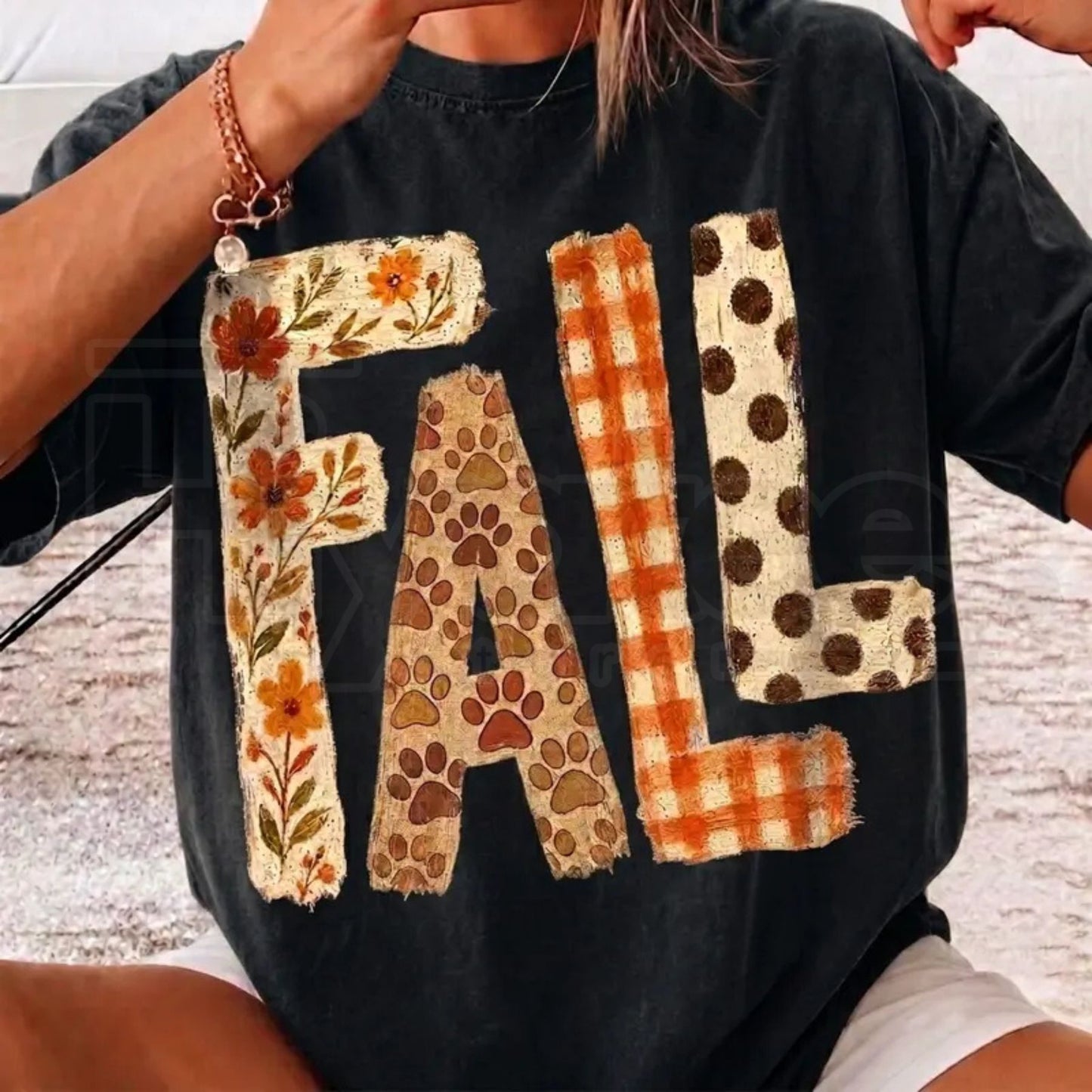 Fall Patchwork Comfort Colors Cute Autumn Floral Paw Print Shirt - Hiyatee