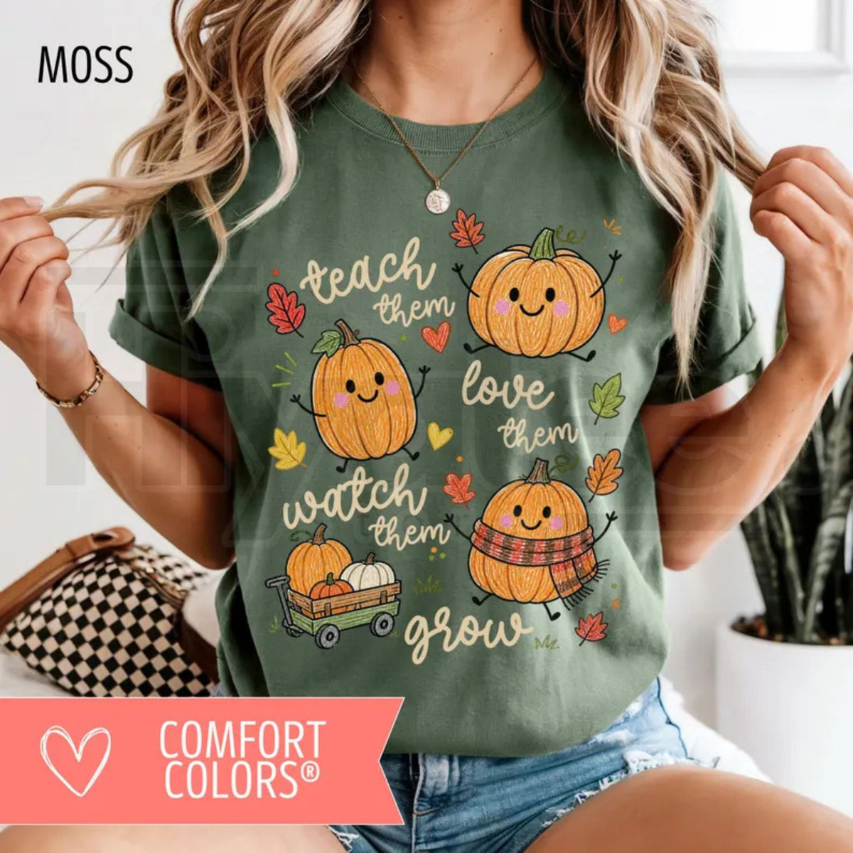 Fall Teacher Comfort Colors Teach Them Pumpkin Thanksgiving Tee - Hiyatee