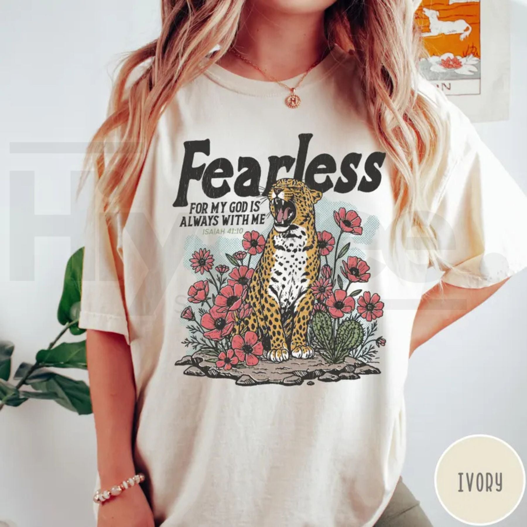 Fearless Bible Verse Comfort Colors T-Shirt Isaiah 41:10 Faith Leopard Shirt - Hiyatee