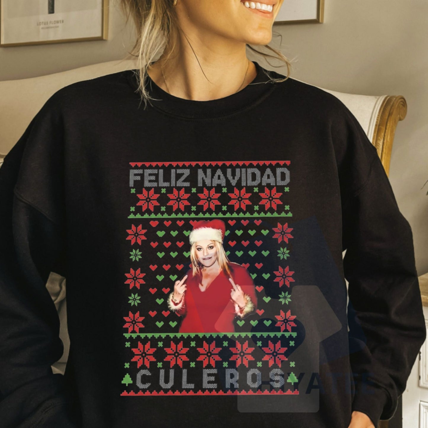 Feliz Navidad Culeros Sweatshirt: Jenni Rivera Ugly Christmas Sweater, Funny Spanish Holiday Shirt, Diva De La Banda Fan Gift - Hiyatee